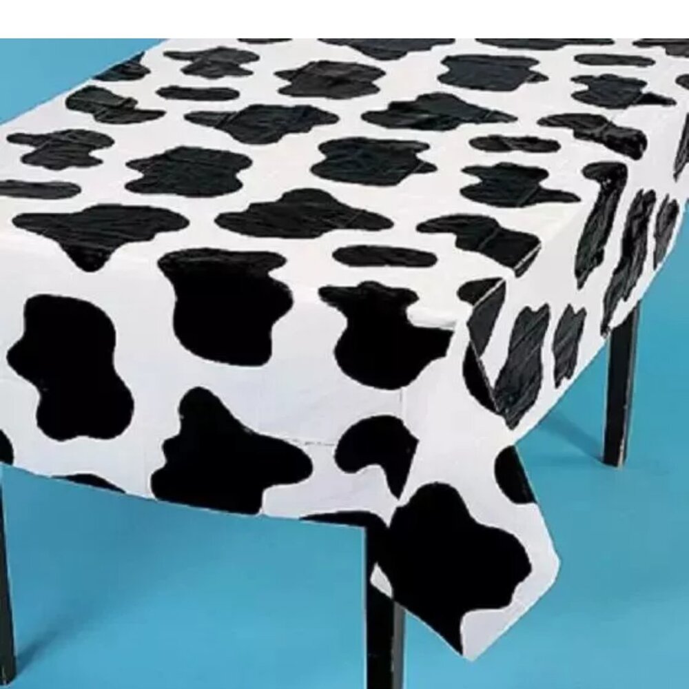 3 Birthday Party Cow Spots Farm Plastic Table Cover Cow Print 54 x 72 Farm Party